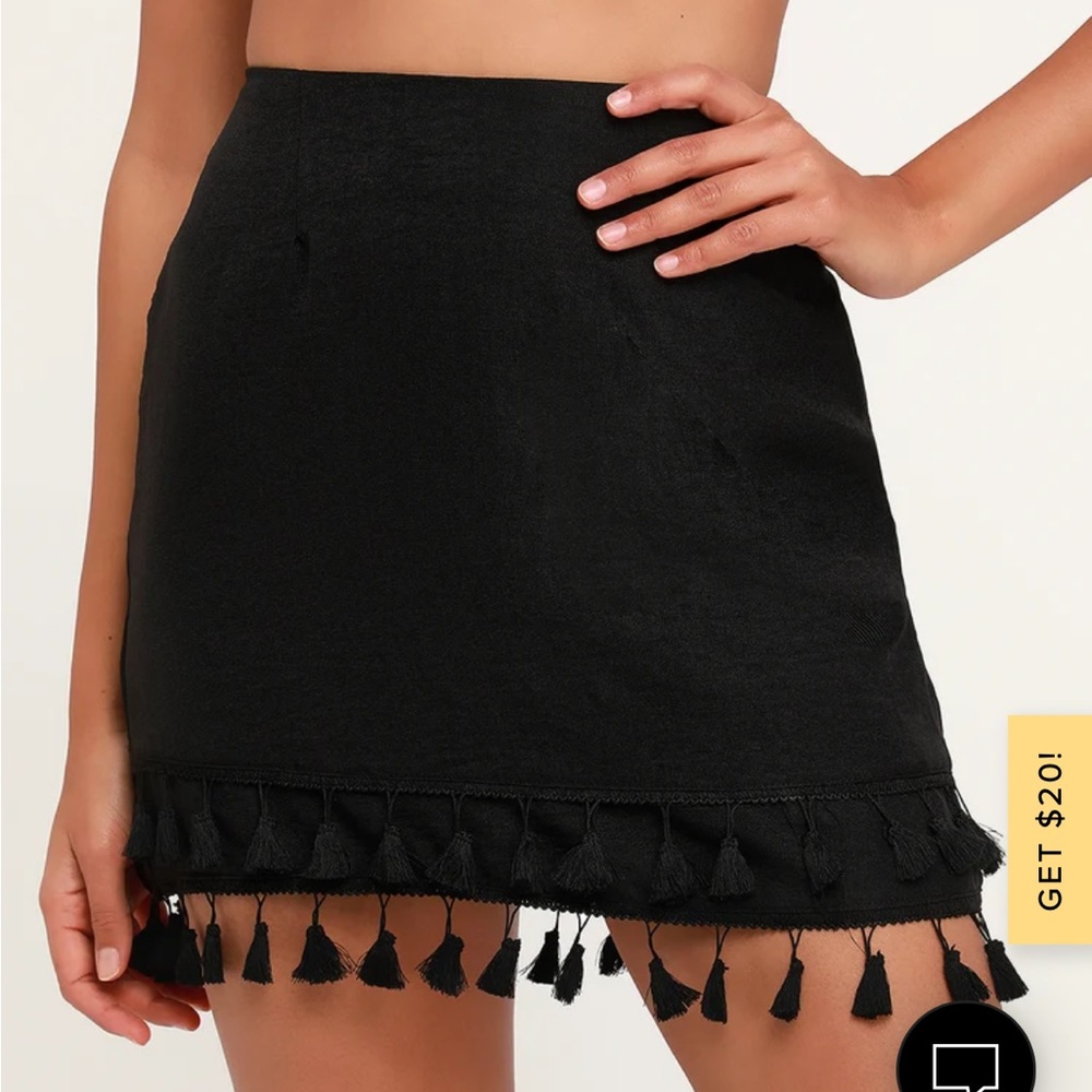 Lulu’s All Bets Are Off Black Tassel Mini Skirt